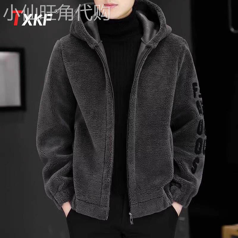 高端羊羔绒连帽外套男士2025新款春秋冬季加绒加厚摇粒绒夹克男款