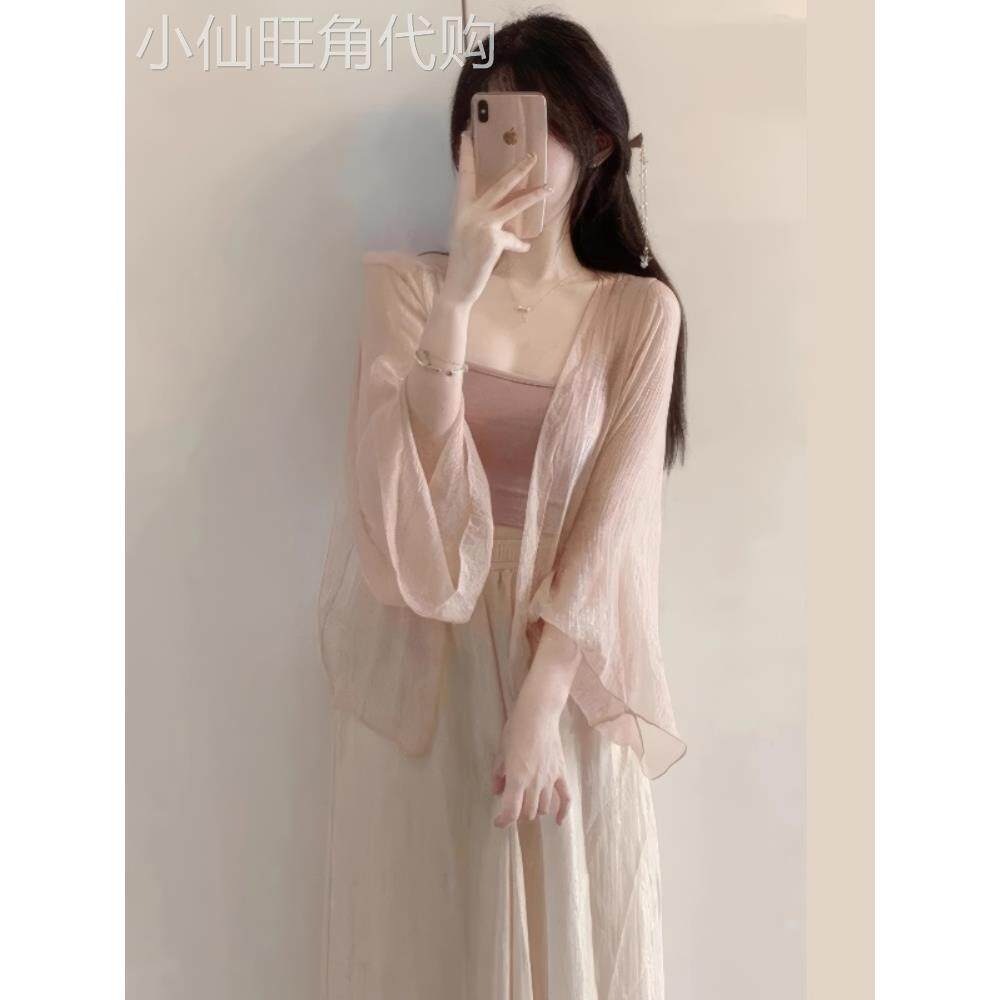 新中式时尚女装夏季新风格温柔风格雪纺遮阳开衫吊带阔腿裤三件套
