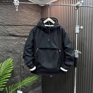 Madness Mdns Clot户外工装连帽冲锋衣男宽松半拉链休闲棉服外套