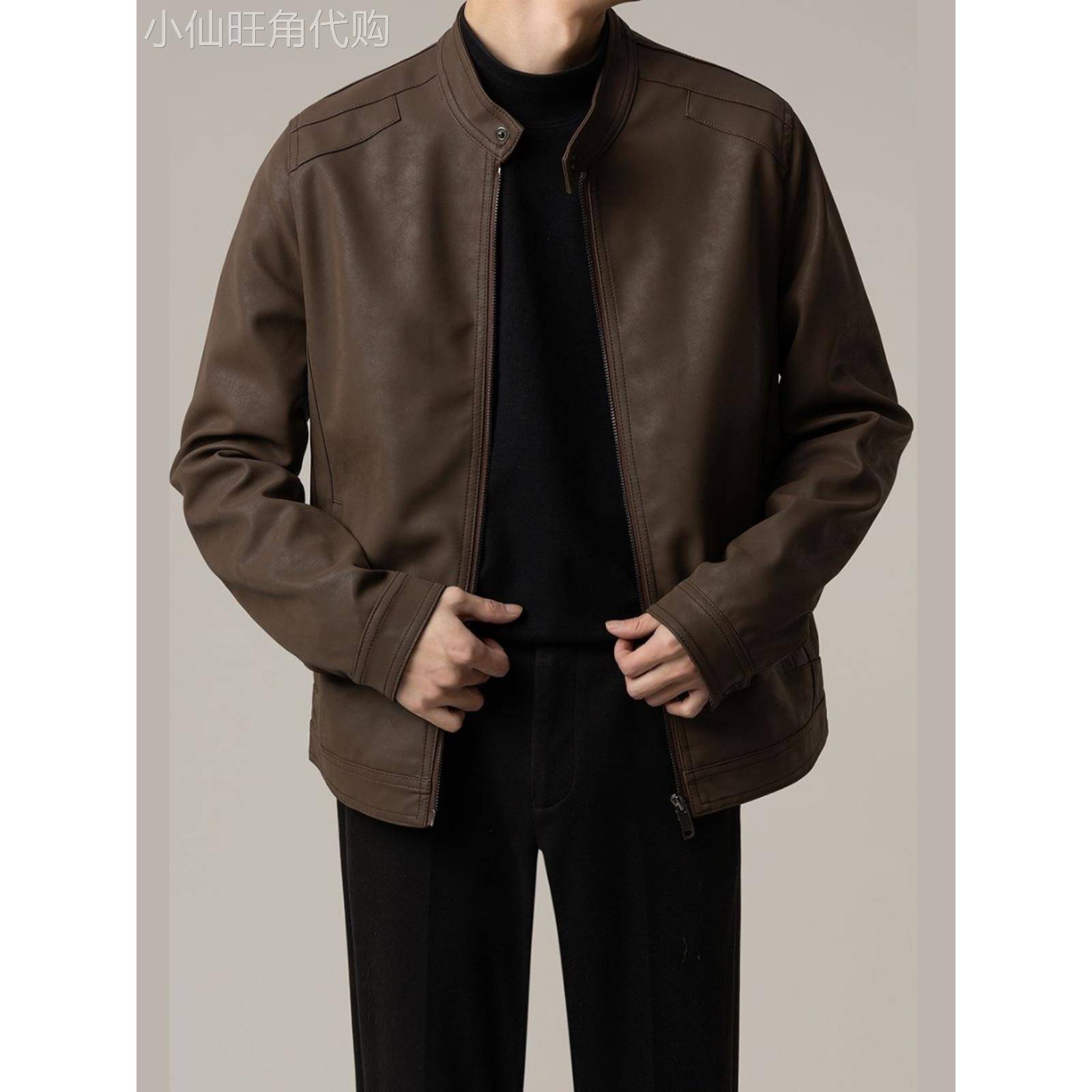 home daily 本期覆古外套！做旧立领皮衣外套男秋冬通勤休闲夹克