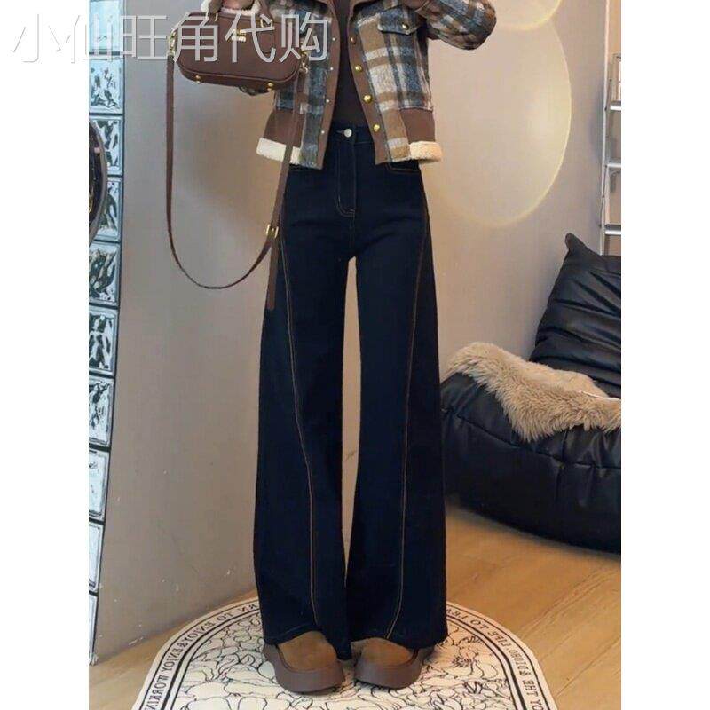 阔腿牛仔裤女秋冬2026新款时尚百搭高腰垂感微喇加绒保暖直筒长裤