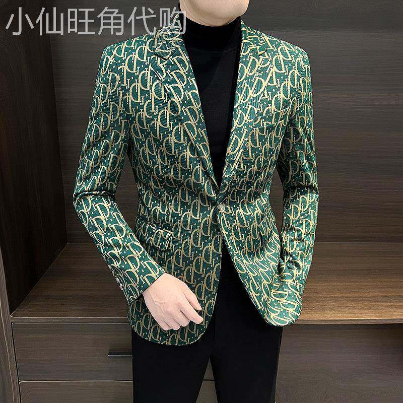 潮流花西装男外套高端英伦雅痞男装新款轻奢休闲单西小西服男款