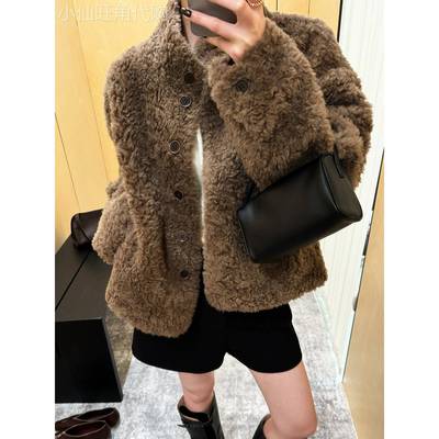 棕色小香风羊羔毛外套女2025秋季高级感皮毛一体环保皮草毛毛大衣