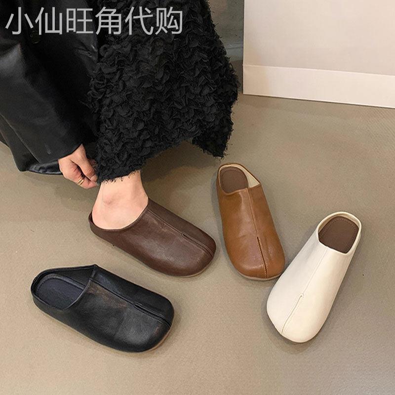 复古黑色懒人乐福单鞋女鞋子2025年春新款韩版一脚蹬包头半拖鞋