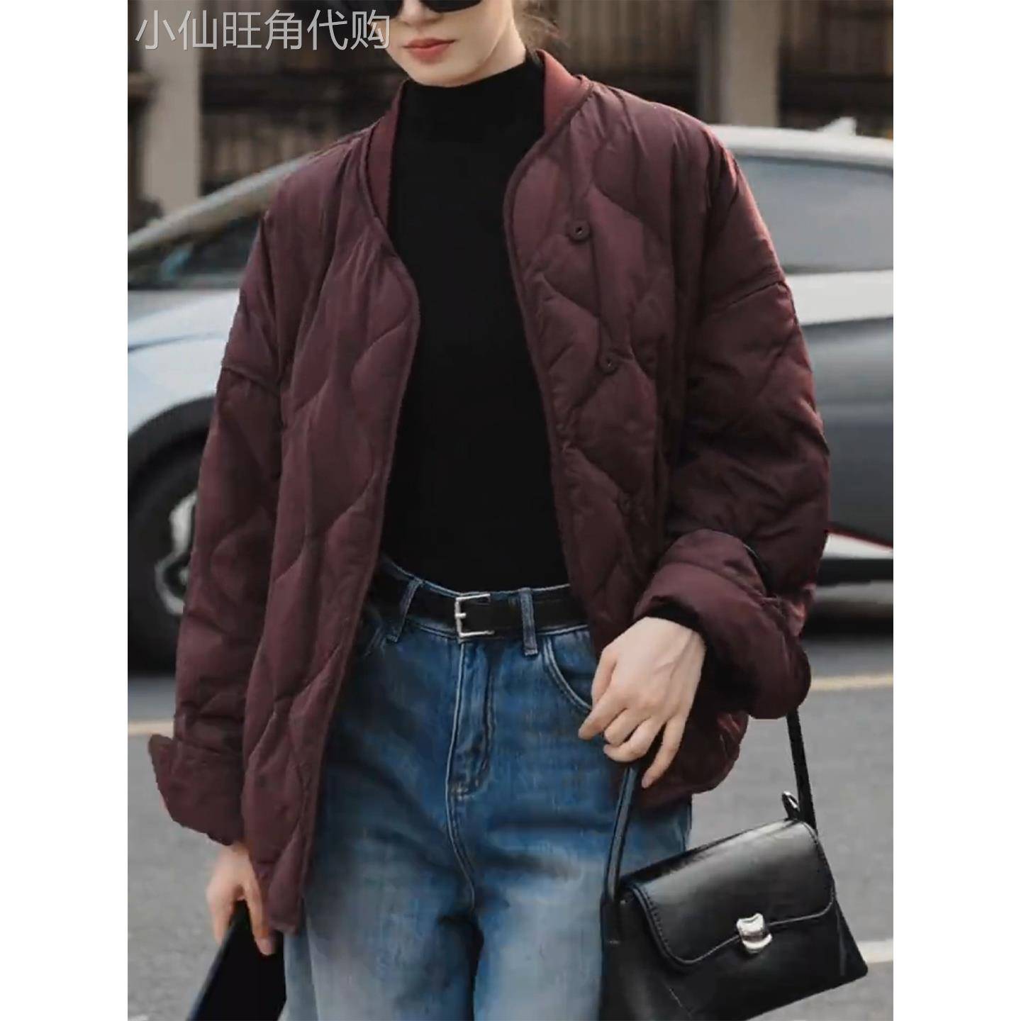 2025秋冬新款菱格纹羊毛衫外套女短款圆领宽松洋气保暖外套高级感