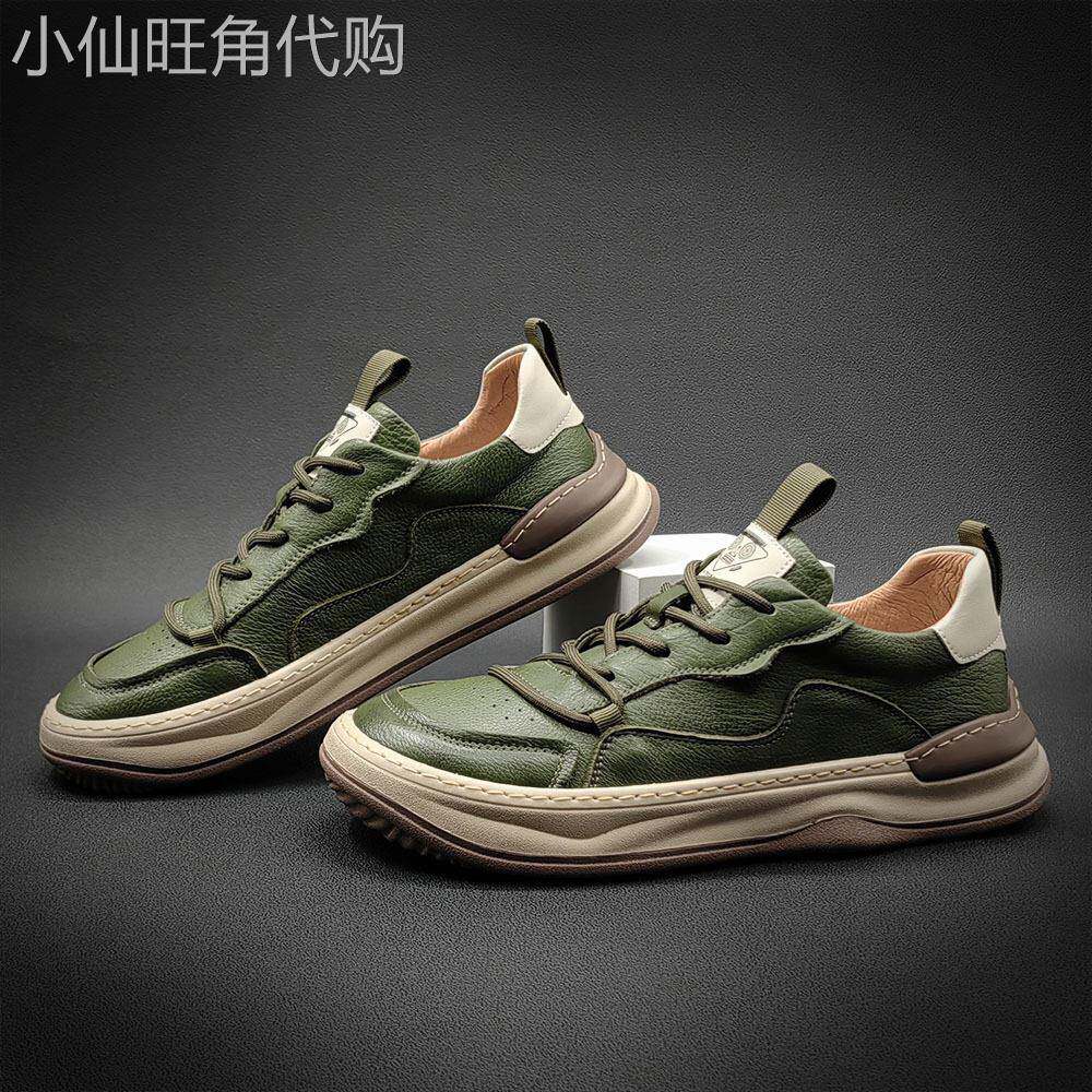 男士百搭真皮潮鞋 头层牛皮黑色白色绿色板鞋 欧洲流行站鞋风格男