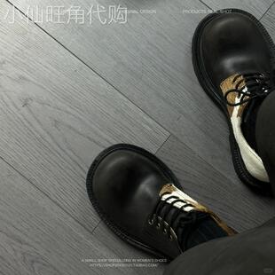 【香港专柜】黑色马毛小皮鞋男女款翘头德比鞋增高厚底大头皮鞋潮