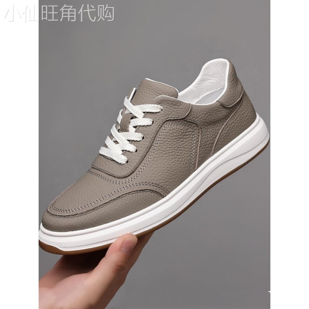 2025新款手工男鞋头层牛皮软皮防滑板鞋透气小白鞋系带驾车皮鞋男