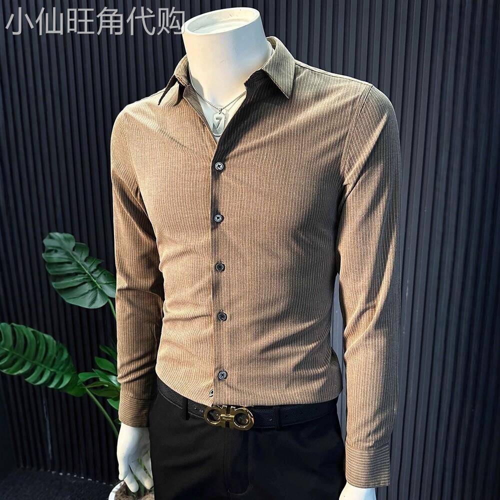 LL男装条纹衬衫男长袖春秋季2025新款修身高级感商务休闲痞帅衬衫