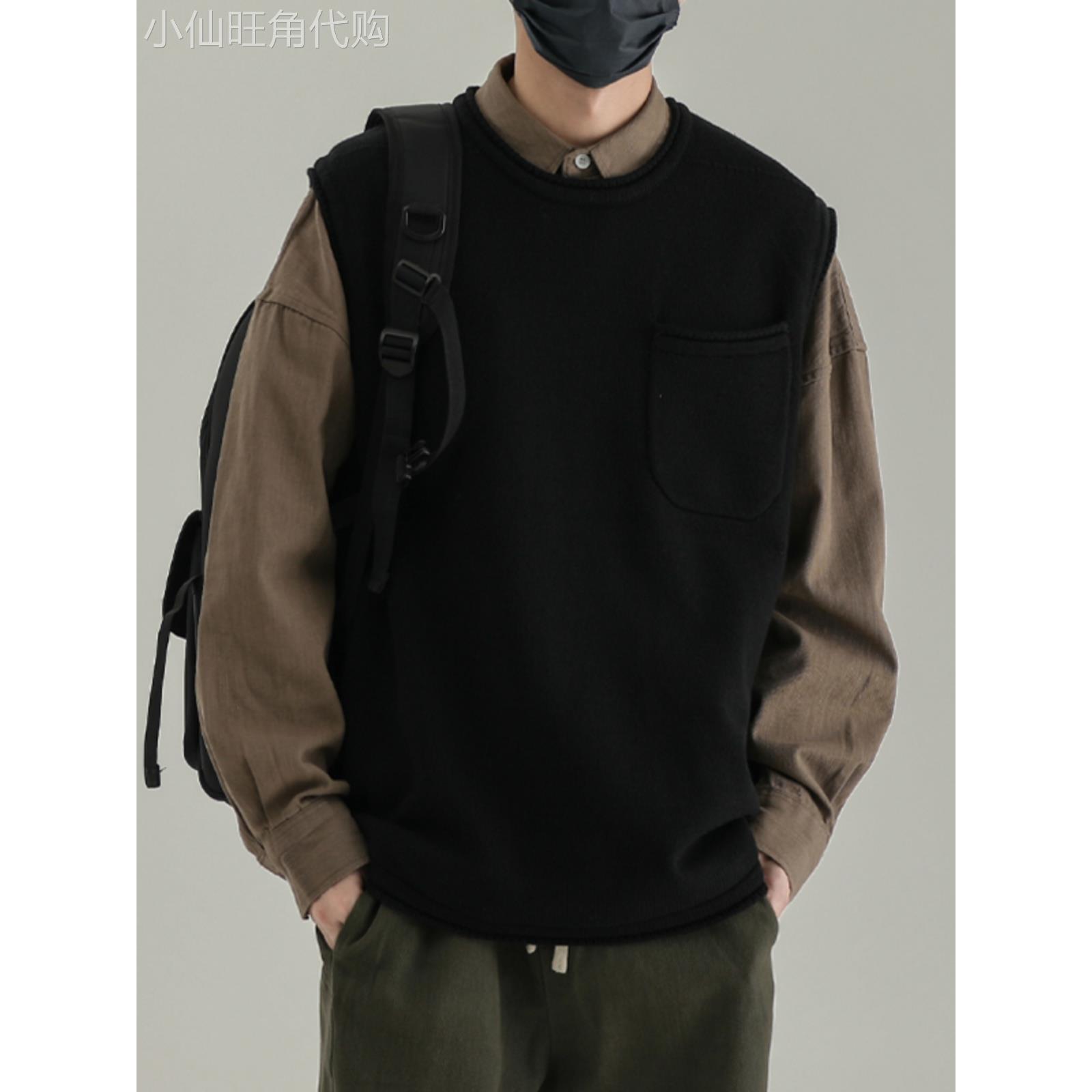 it neith BIAS潮牌无袖毛衣男背心秋冬套头坎肩外套圆领针织马甲