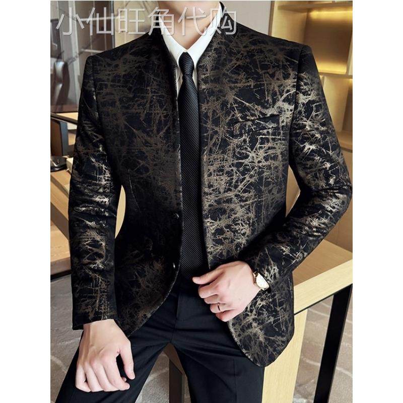 中式立领男士休闲西服2025新款秋冬季高级感痞帅中山装修身小西装