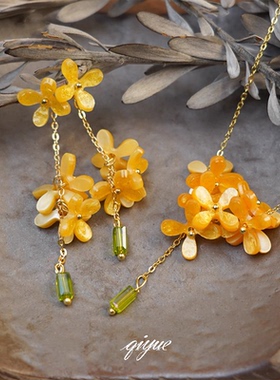 七月「桂花落」法式质朴格调感原创项链小众手工制作锁骨链耳钉