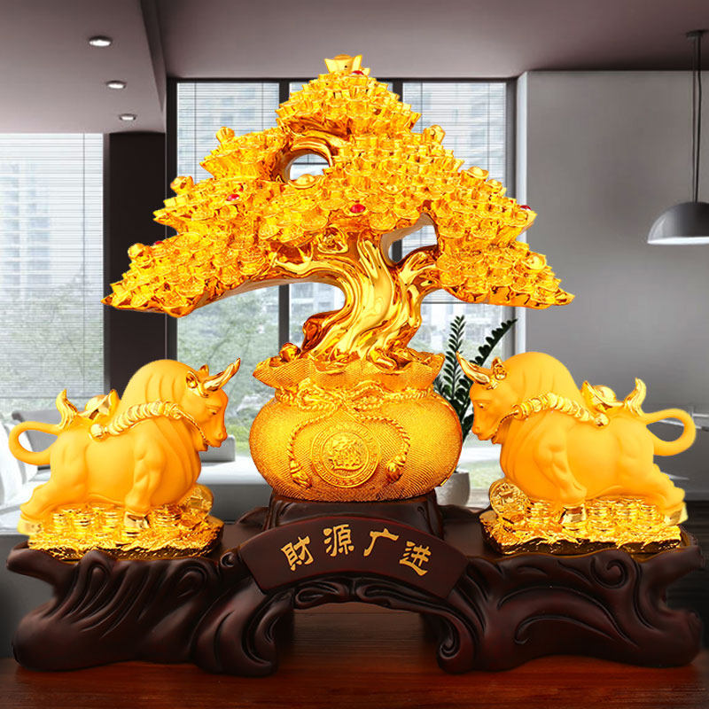 貔貅摆件金蟾一对金牛财源广进摆件老板桌乔迁礼品牛工艺品发财树