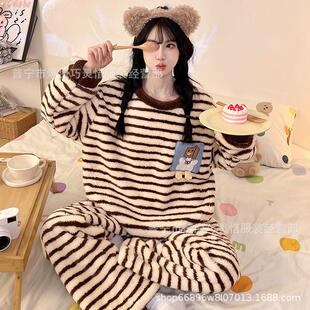 法兰绒冬季睡衣少女凯蒂猫卡通加厚加绒粉色学生甜美珊瑚绒家居服