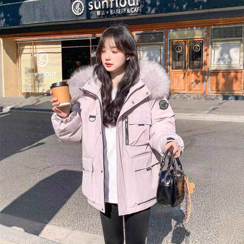 工装毛领派克服羽绒棉服女设计感小众2025冬季新款中长款加厚外套