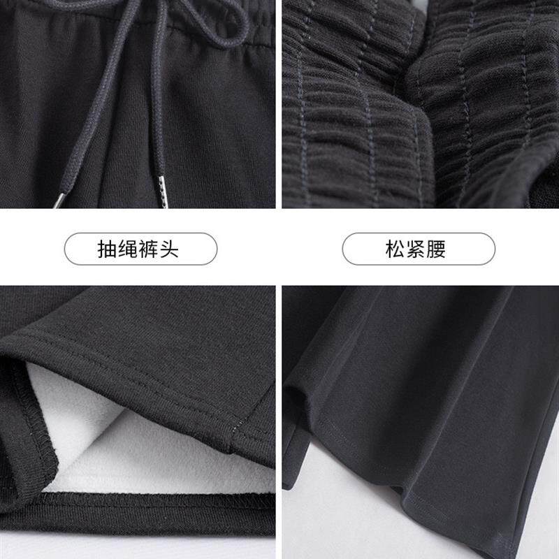 灰色加绒微喇叭裤子女秋冬季2025新款高腰休闲运动加厚羊羔绒卫裤