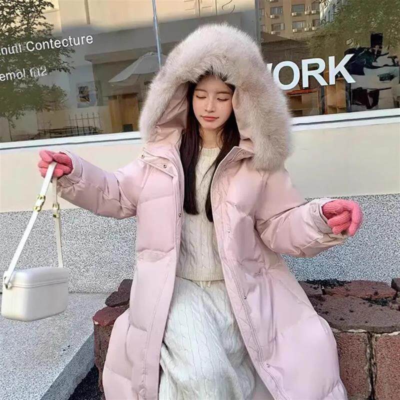 2025跨境新款秋冬棉衣女中长款过膝羽绒棉服大毛领冬宽松棉袄外套