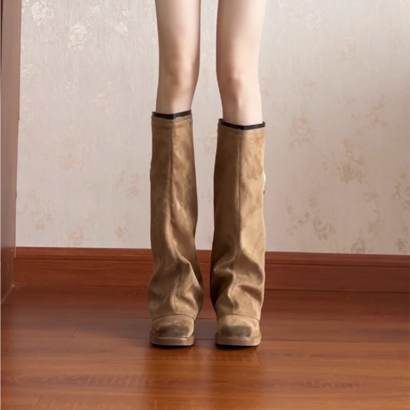 孟子义同款小众复古裤管靴堆堆靴