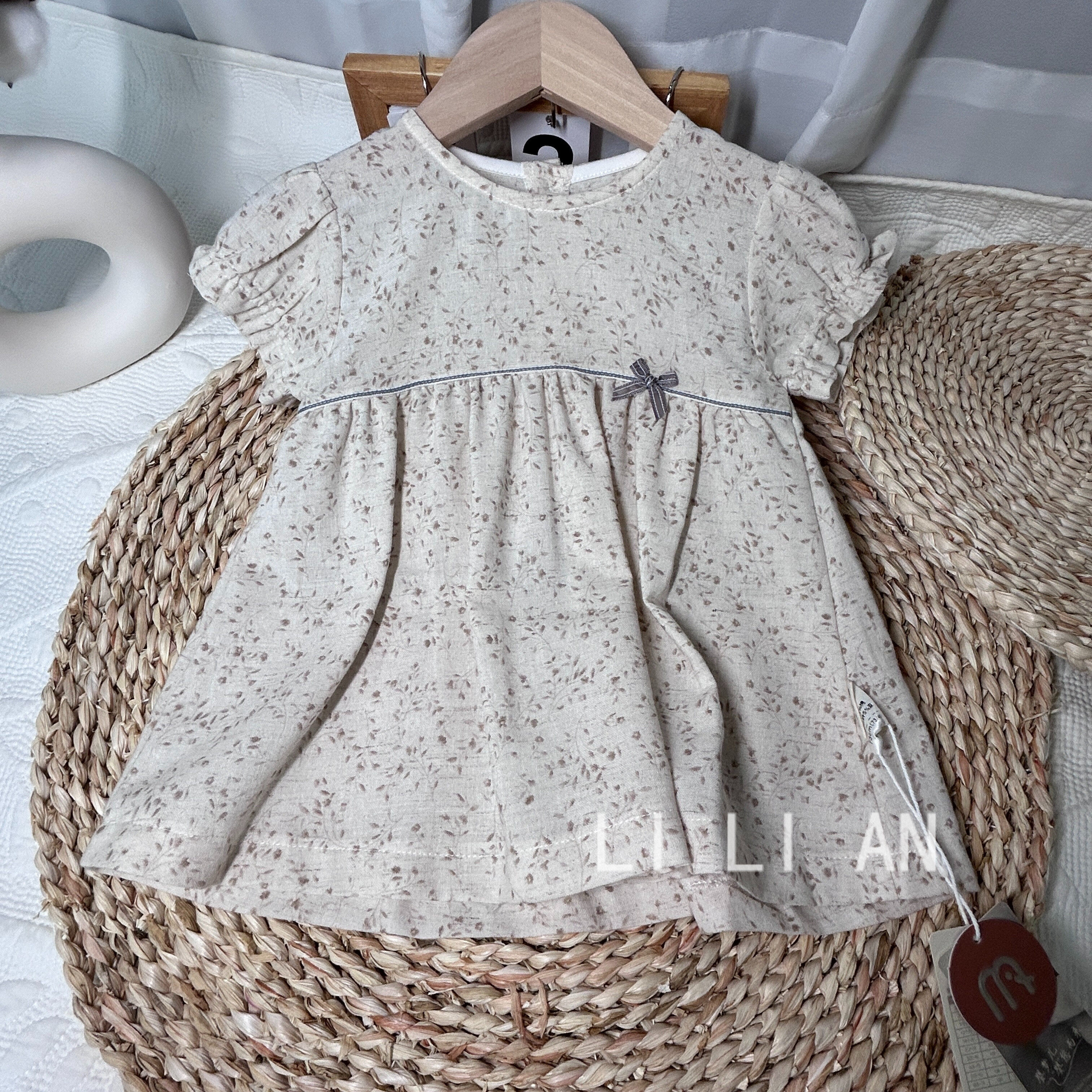 婴梦儿-竹影-连衣裙-2025夏款棉麻裙子女宝宝可爱韩系文艺娃娃裙