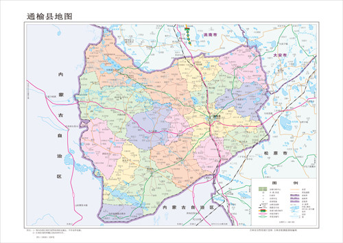 白城市通榆县地图水系河流湖泊交通行政区划旅游铁路地形卫星流域
