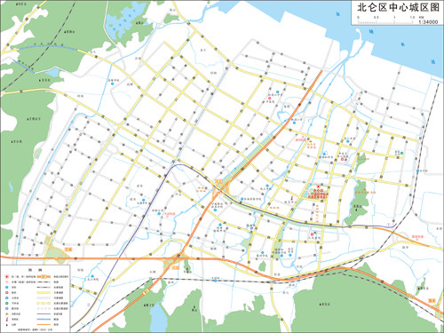 北仑区中心城区图地图交通水系地形河流行政区划湖泊景区山峰铁路