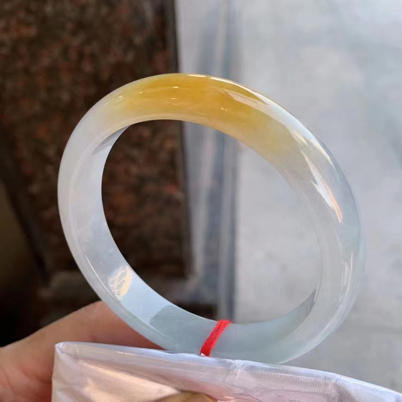 日本品质老坑缅甸冰糯种正圆翡翠手镯老坑飘黄翡玉手镯子女款鸡油