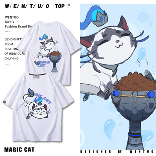 英雄LOL联盟魔法猫咪悠米皮肤可爱情侣T恤衫男夏季纯棉百搭短袖潮