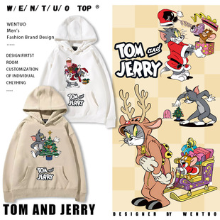 猫和老鼠周边趣味卡通印花连帽卫衣男女情侣秋冬加绒百搭上衣服潮