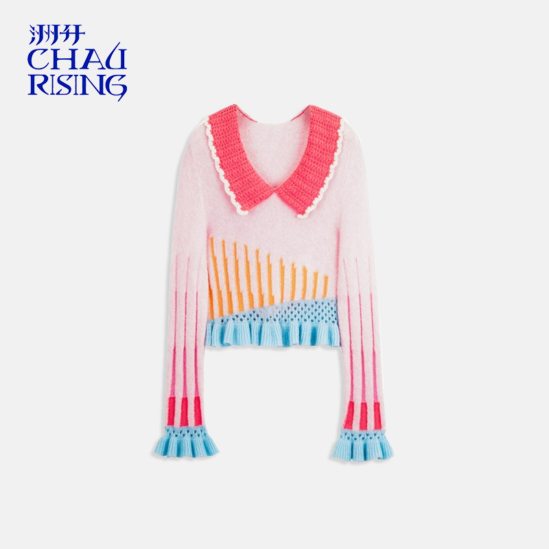 手钩截短圈圈羊绒针织衫