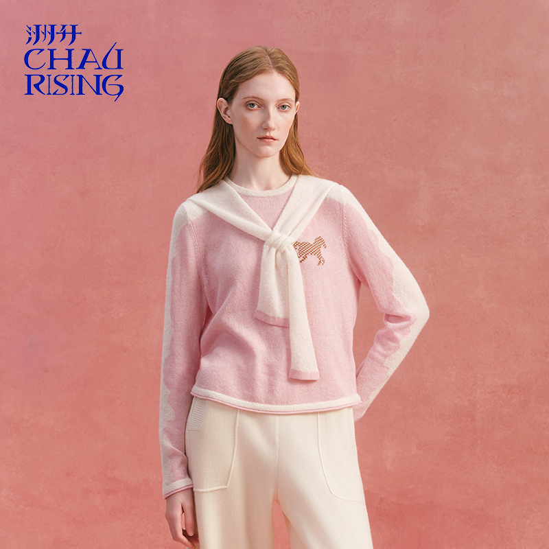 秋冬新款动物纹披肩羊绒套头衫