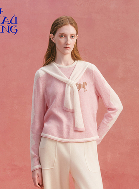 洲升/CHAU.RISING2025秋冬新款动物纹披肩羊绒套头衫显瘦毛衣女