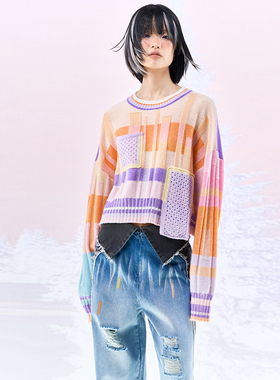 洲升/CHAU.RISING羊绒圆领梦幻条纹羊绒衫女毛衣秋冬新品设计师