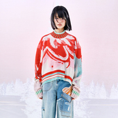 毛衣秋冬新品 洲升 CHAU.RISING红色太阳花女针织羊绒衫 原创设计师