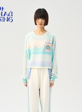 洲升/CHAU.RISING秋冬多巴胺上衣女毛衣渐变条纹羊毛套头衫