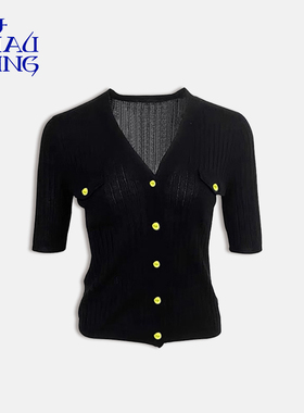 洲升/CHAU.RISING春夏休闲羊毛短袖开衫修身针织衫女原创设计