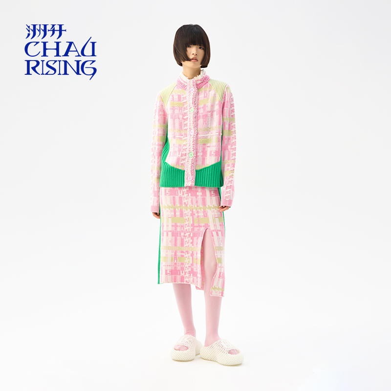 CHAU.RISING花呢纹样羊绒开衫