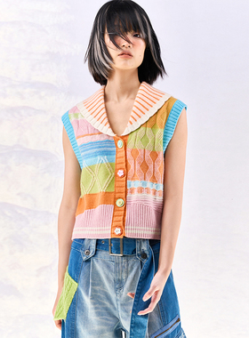 洲升/CHAU.RISING多巴胺翻领羊绒针织马甲秋冬新款