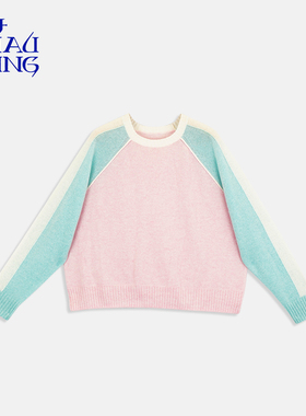 洲升/CHAU.RISING秋冬新款多巴胺软糯撞色减龄圆领羊绒衫毛衣