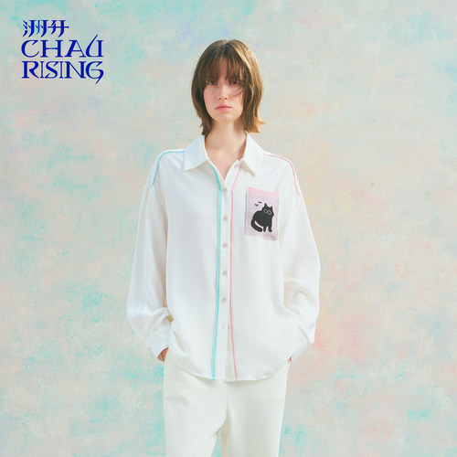 洲升/CHAU.RISING春夏淡人穿搭学院风羊毛贴袋撞边真丝衬衫女