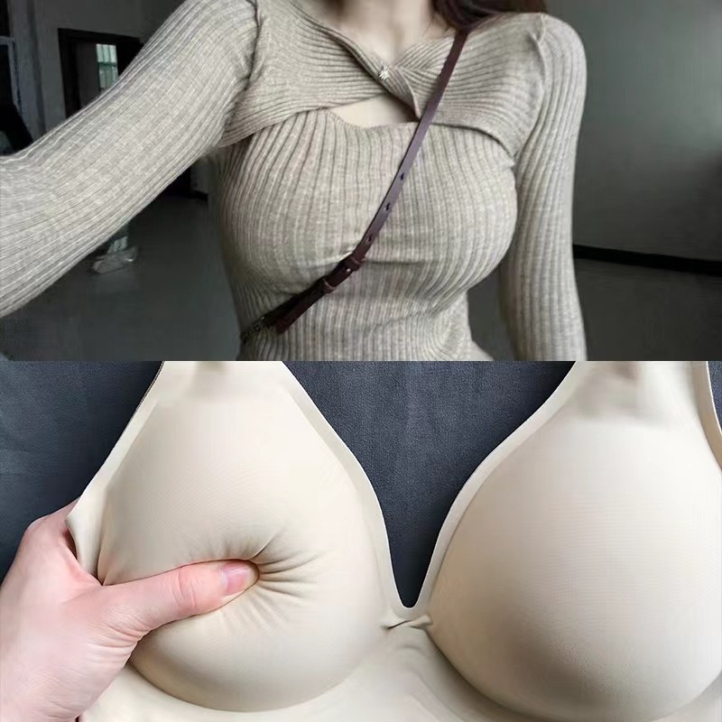 外扩型胸内衣无痕无钢圈显胸大腰细韩模加同款加厚6cm文胸套装bra