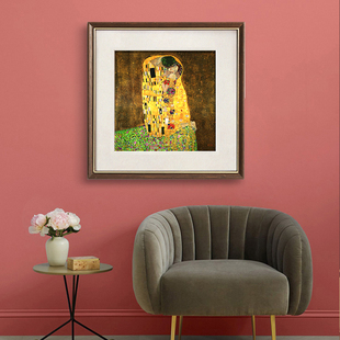 客厅挂画克里姆特吻欧式覆古玄关书房沙发背景艺术装饰画悬浮装裱