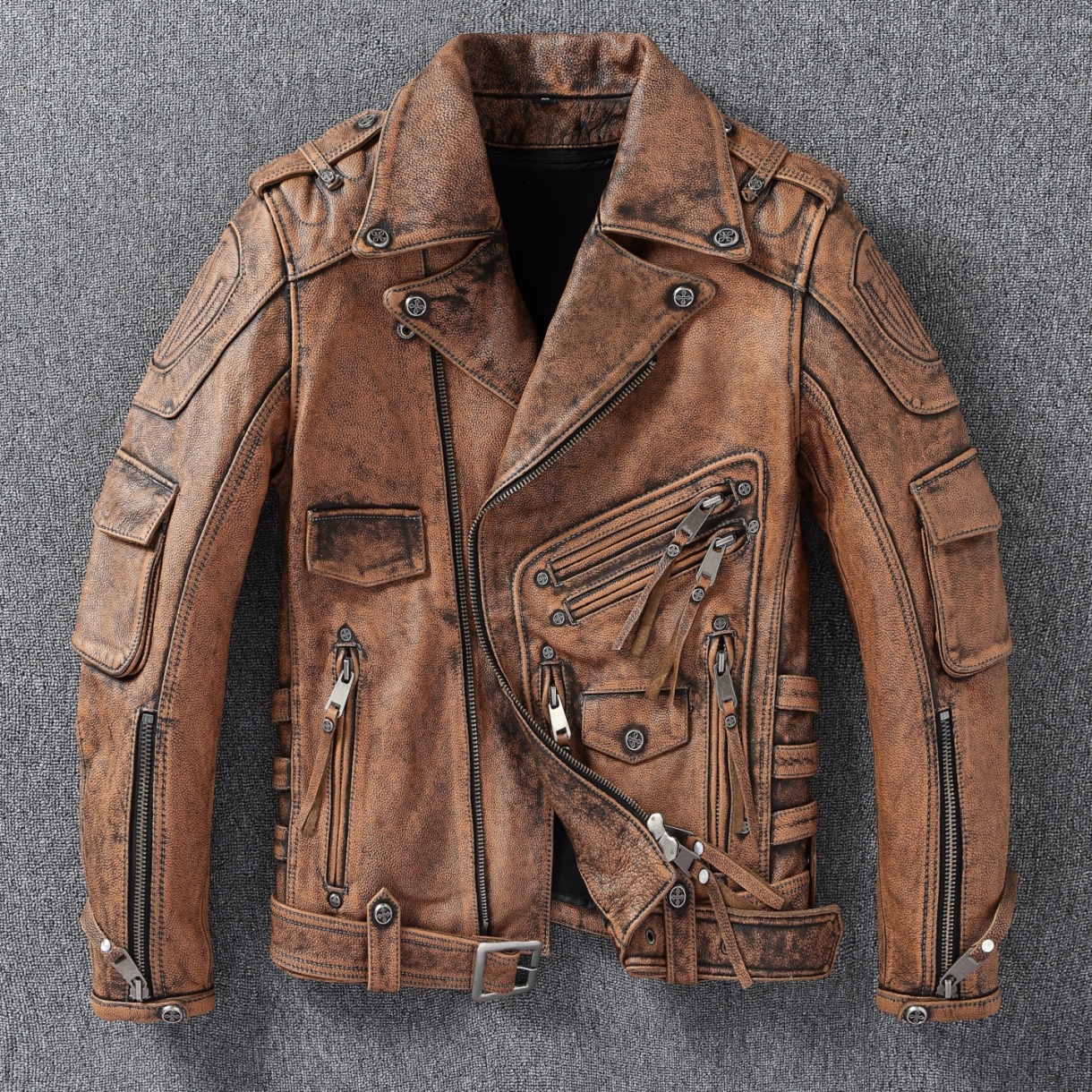 头层牛皮哈雷摩托车机车服皮衣