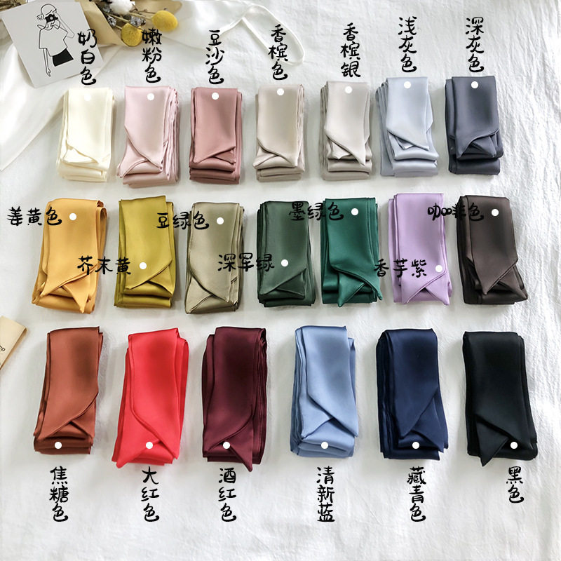 仿真丝细窄长条丝巾女夏季薄款搭配衬衫领巾绑包包带编发系带腰