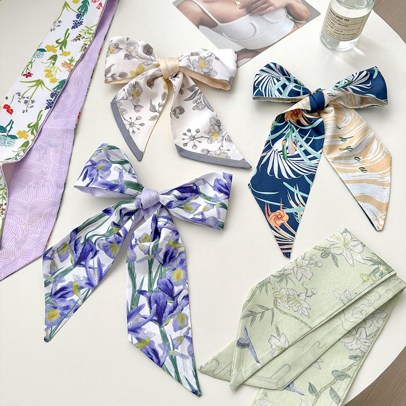 长条小丝巾女春秋新款印花细窄发带丝带绑包包编发飘带围巾领带