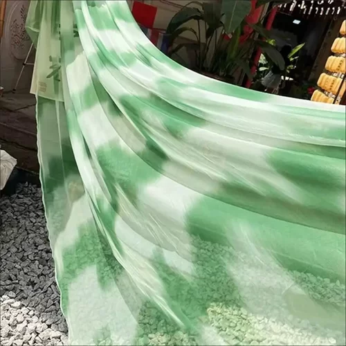 绿色古风中式纱幔布料中背景装饰渐变纹理水墨古风凉亭纱帘