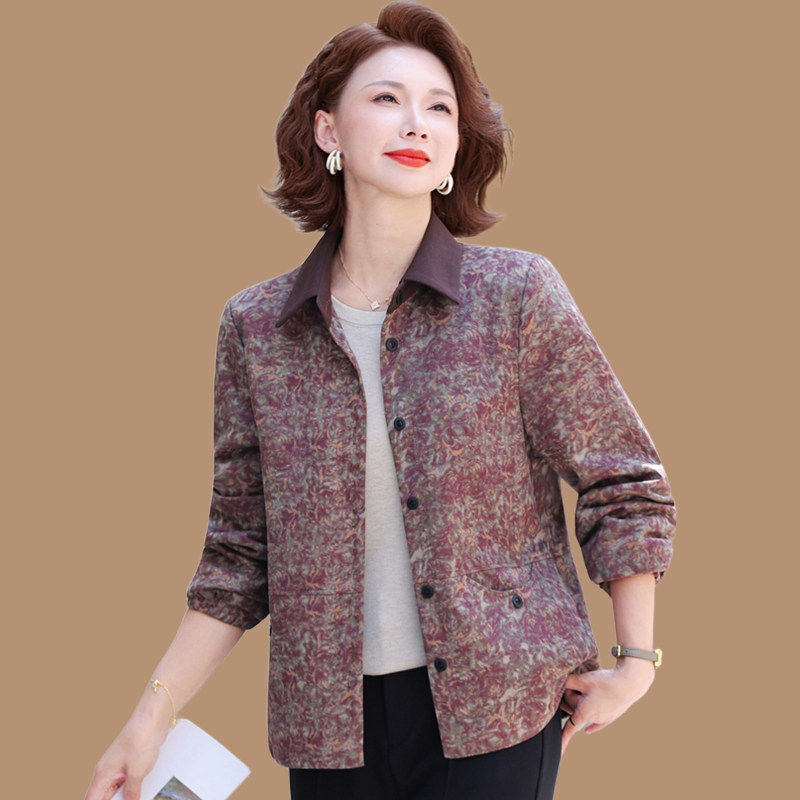 中年妈妈洋气翻领外套夹克女士2026新款春装薄款时尚休闲显瘦上衣