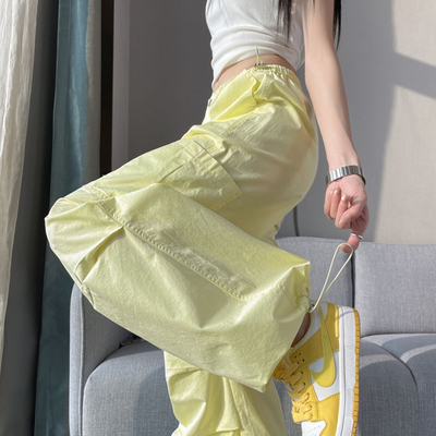 冰丝工装裤女2025新款夏季薄款多巴胺穿搭伞兵裤小个子速干运动裤