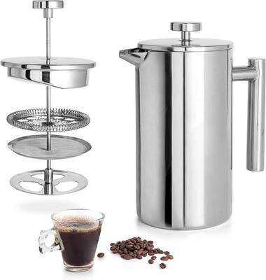 French Press Coffee Maker 304 Grade Stainless Steel Silver