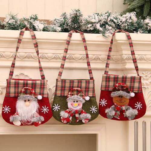 New plaid cartoon Christmas goodie bag gift bag圣诞礼物袋子