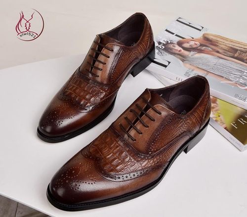 PU shoes for men business shoes 男士做旧复古鳄鱼纹皮鞋大码